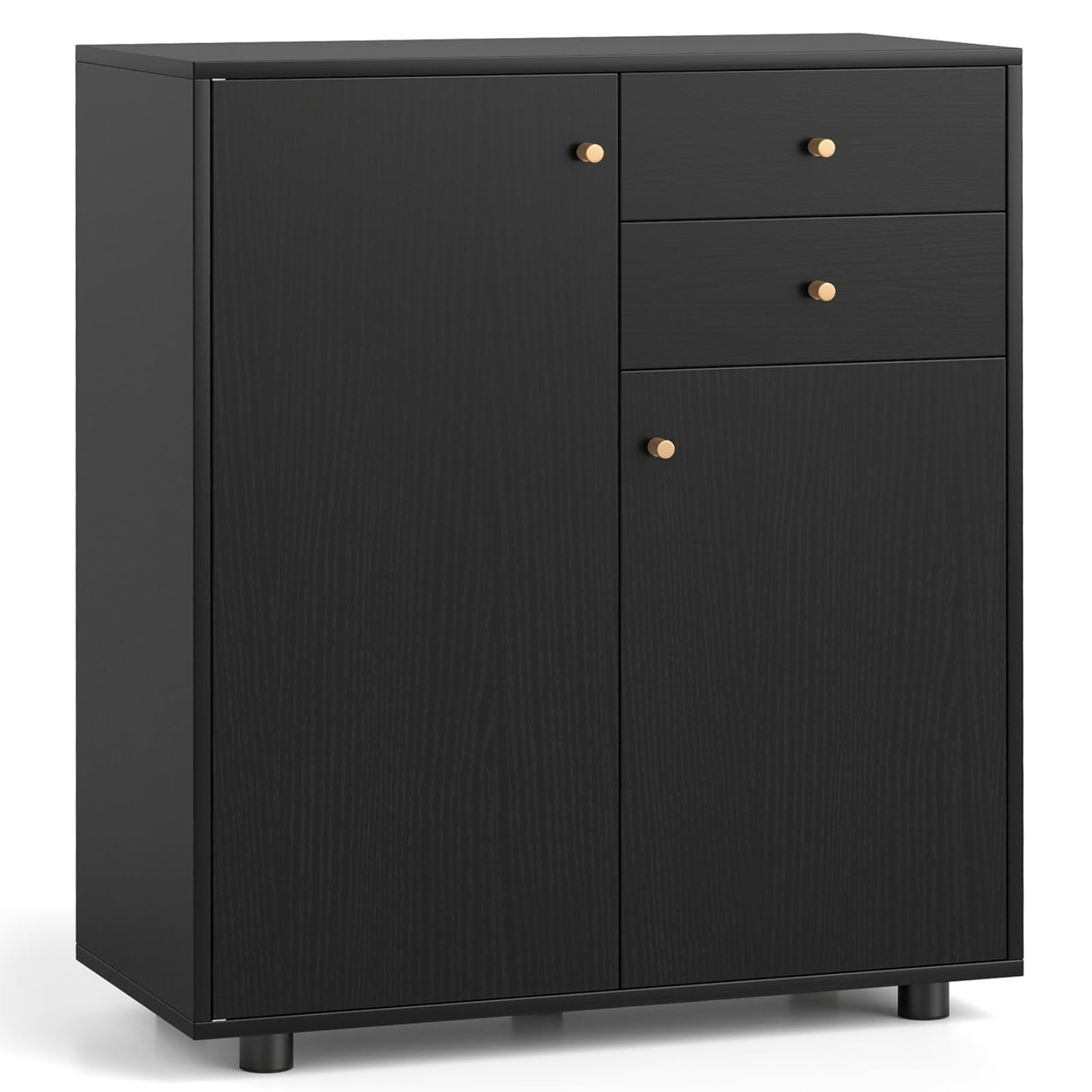 COSTWAY Storage Cabinet, 2 Door Buffet Sideboard with 2 Drawers, 3 Adjustable Shelves & Anti-tipping Device, Freestanding Kitchen Cupboard Organiser Unit for Dining Living Room Hallway (Black)
