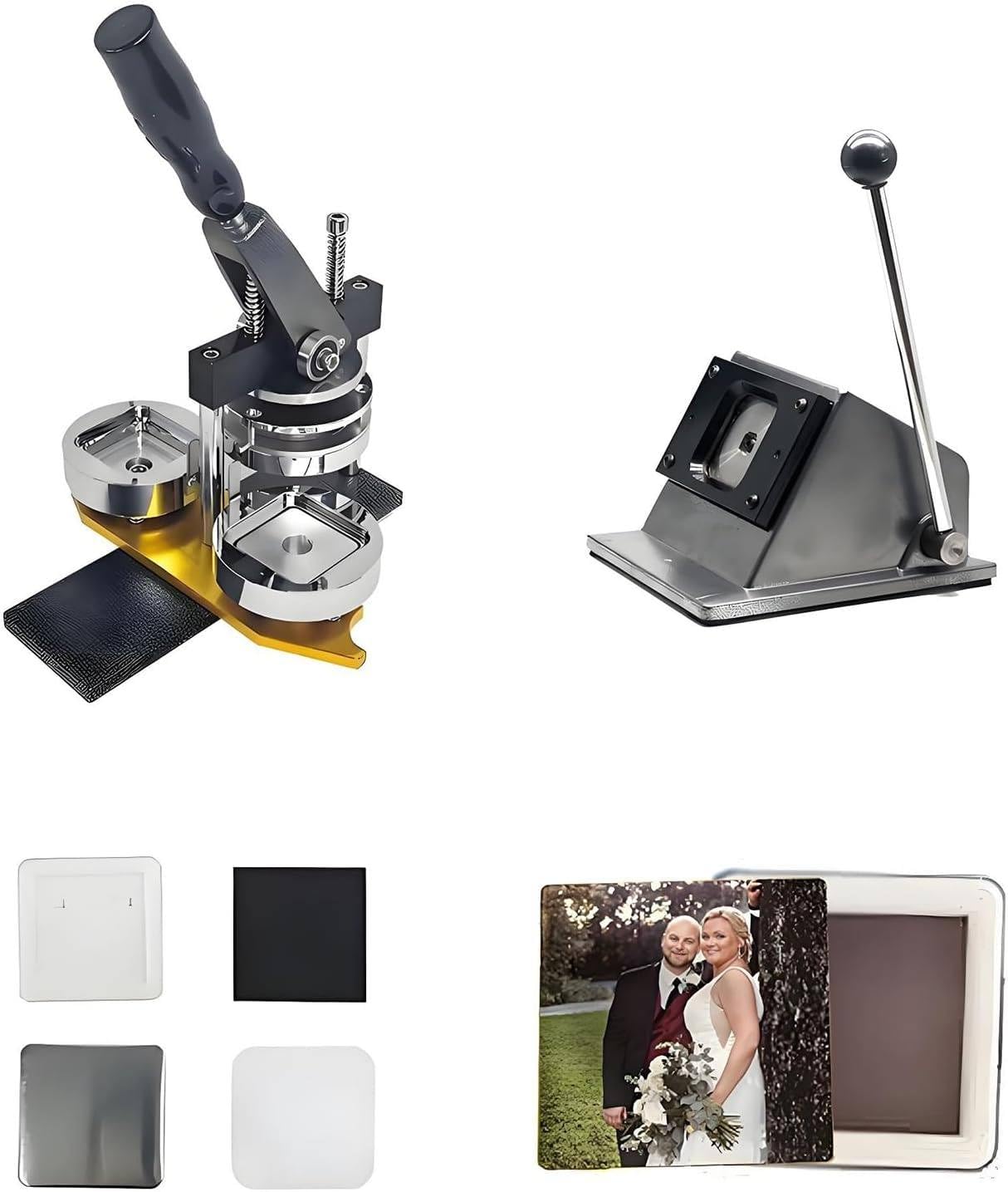 Metalowa Odznaka Producent Magnesów Na Lodówkę Tworzenie Odznak Z 50 * 50 Mm, Maszyna Do Robienia Magnesów Na Lodówkę DIY + Obcinacz Do Papieru + 100 Szt. Materiałów
