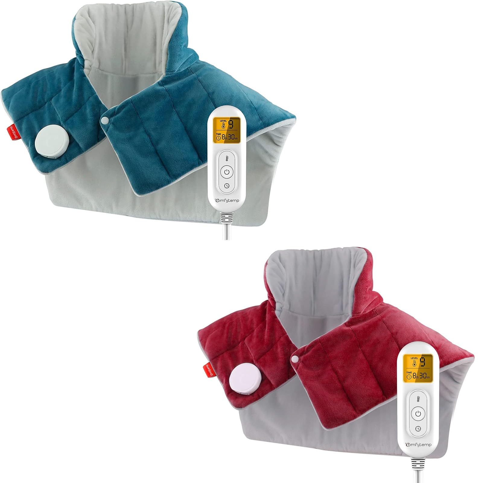 ComfytempHeating Pad for Neck and Shoulders and Back, Mothers Day Gifts, FSA HSA Eligible Electric Heat Pad for Pain Relief, Birthday Gifts for Women Men Mom Dad, Blue and Red