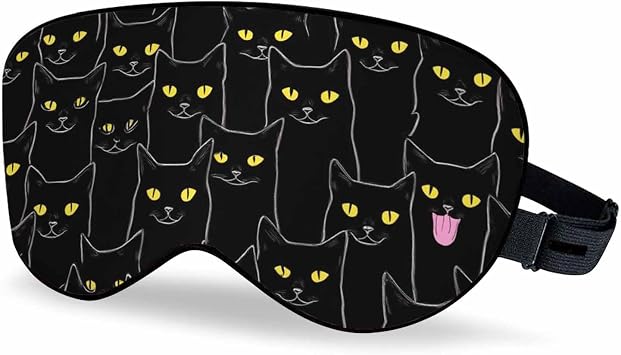 Black Cats Sleep Eye Mask Halloween Spooky Feline Kitten Face Men Women Sleep Mask with Adjustable Strap Eye Cover Eye Shade for Travel, Nap,Meditation