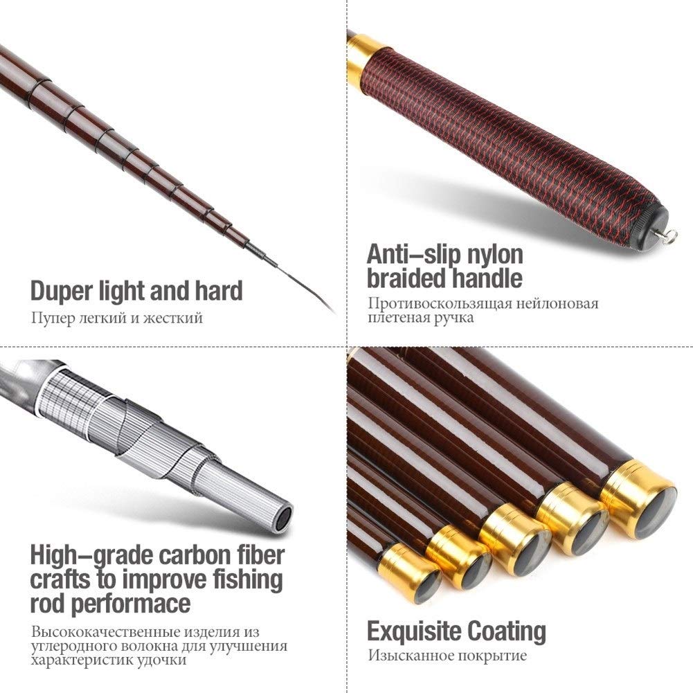 Canna da pesca ad alto tenore di carbonio In fibra di carbonio flusso telescopica canna da pesca 3.6-7.2m ultraleggero Carp Feeder Rod portatile Palo mano Attrezzatura