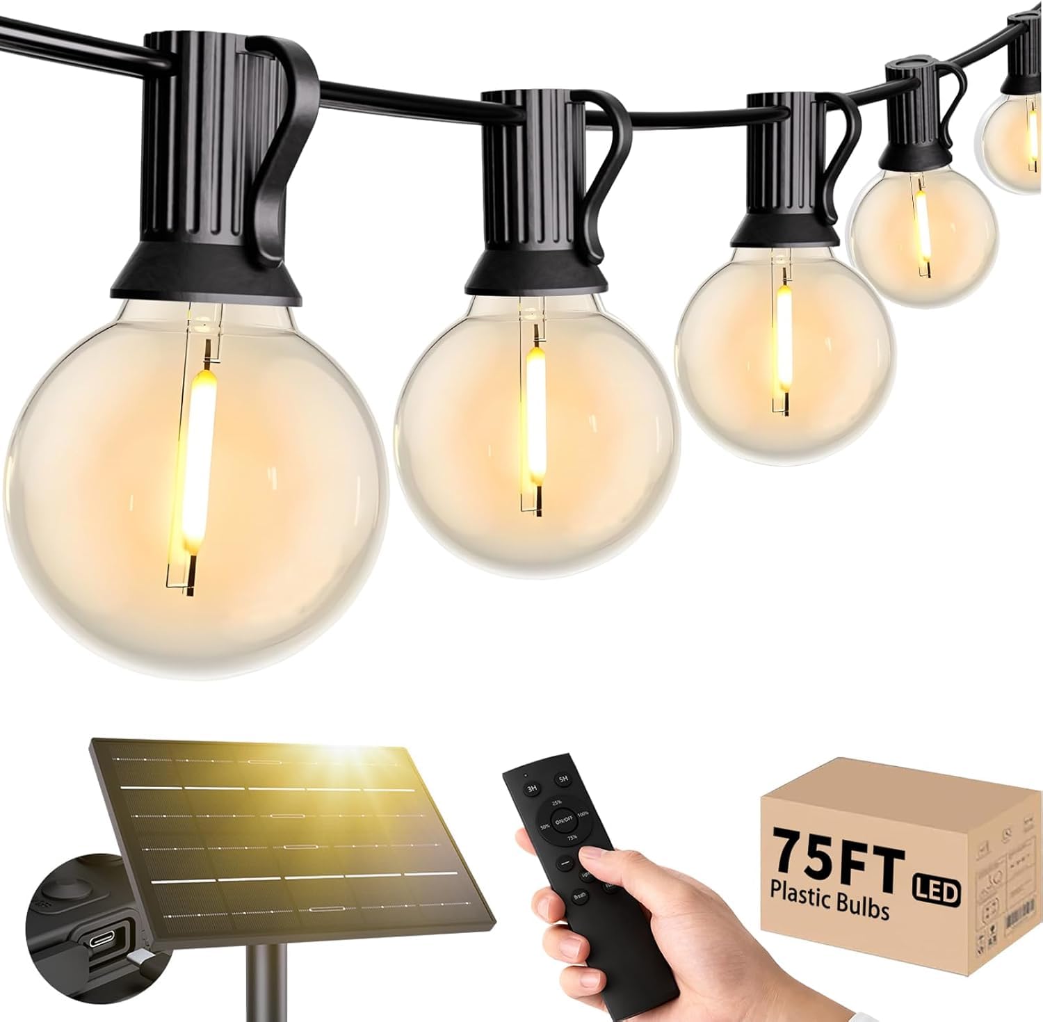 Festone solare per esterni con telecomando, 2,5 m, luci da giardino dimmerabili, timer, 3 modalità, accensione e spegnimento automatico, memoria, illuminazione da giardino impermeabile IP65, 8