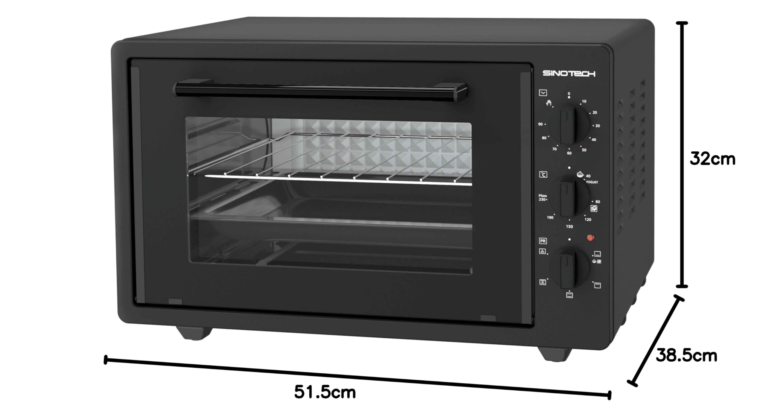Forno Elettrico Ventilato, 38 Litri, Pareti Smaltate, Doppio Vetro, Timer 90 Minuti, 5 Livelli di Cottura,1300W, con Griglia Metallo e Leccarda Smaltata, Termostato 0-230°C