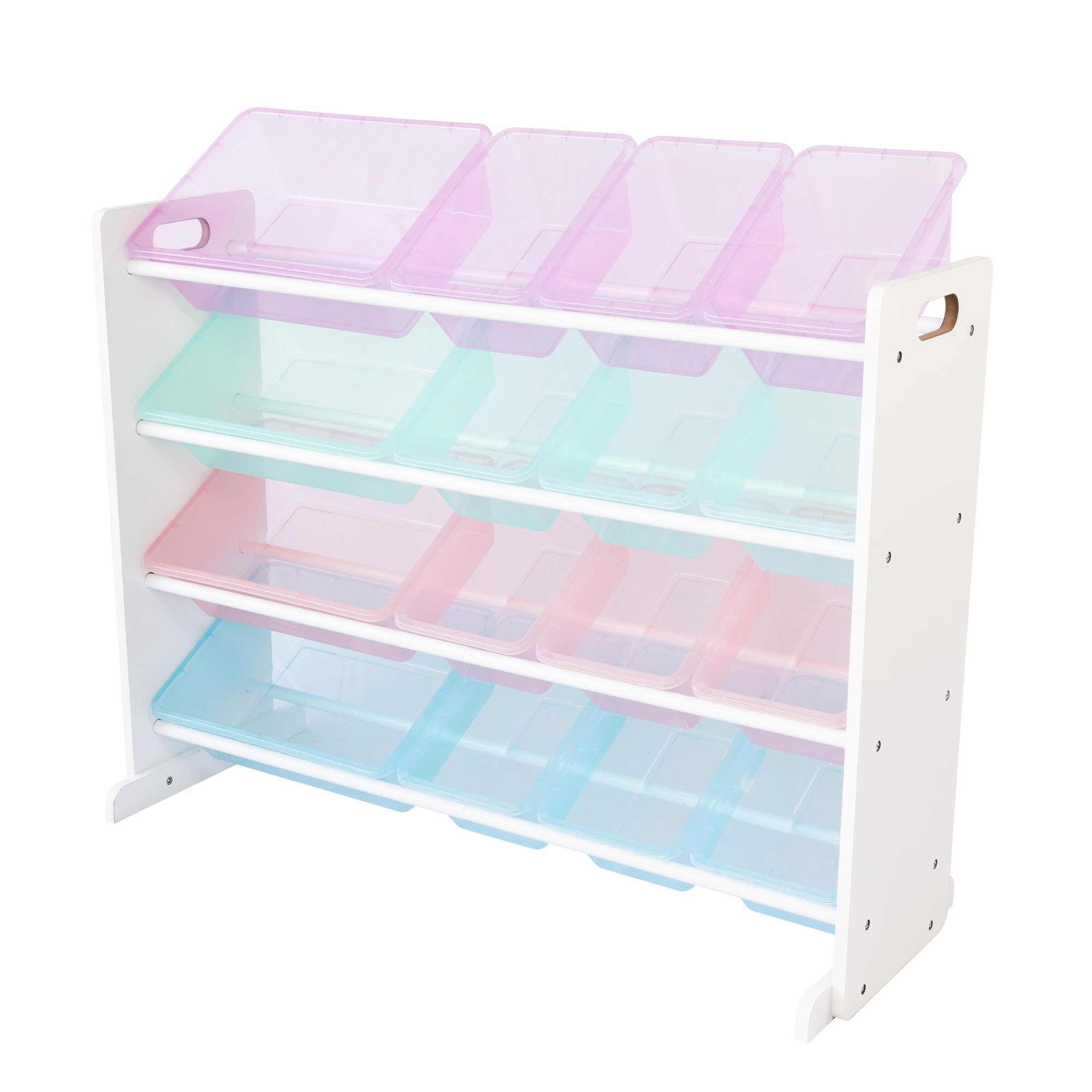 Humble Crew Unicorn Supersized Toy Storage Organizer with 16 Plastic Storage Bins, White/Purple/Pink/Blue