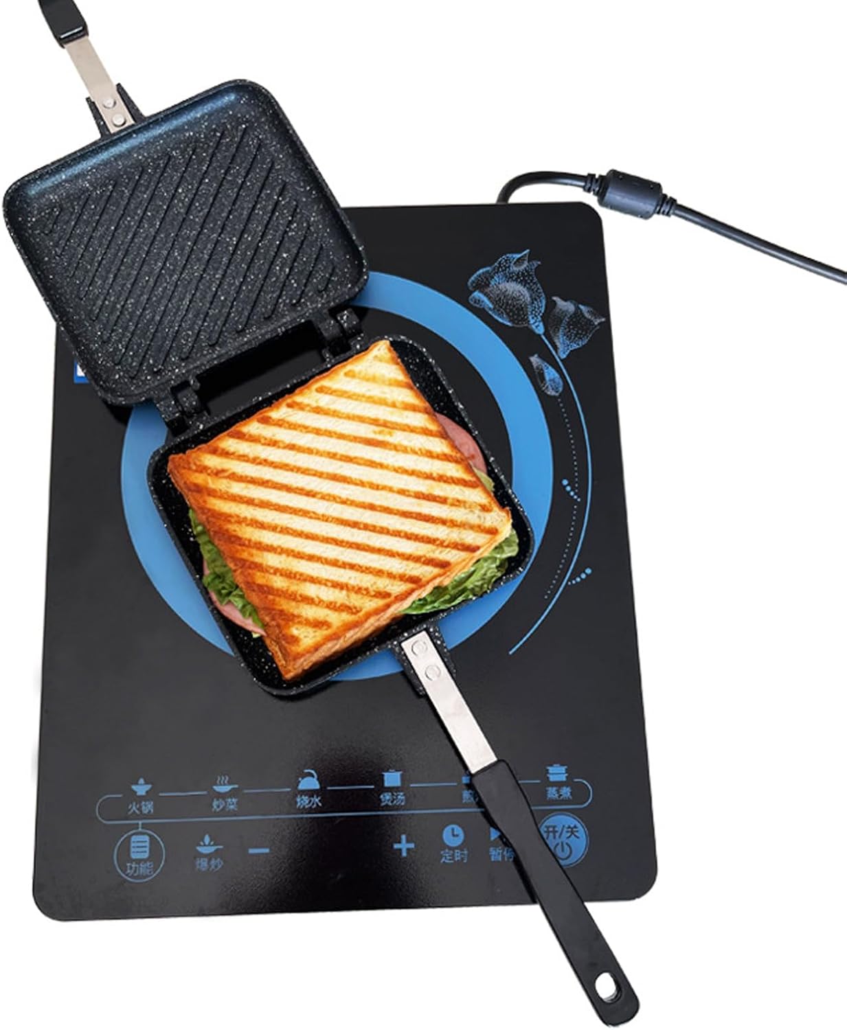 Grilled Sandwich Maker Double - Sided Panini Press, Aluminum Alloy, 1.27lb - Quick Even Heating, Nonstick Coating, Versatile for Naan, Pancakes & Toast, Ideal Home Kitchen Sand