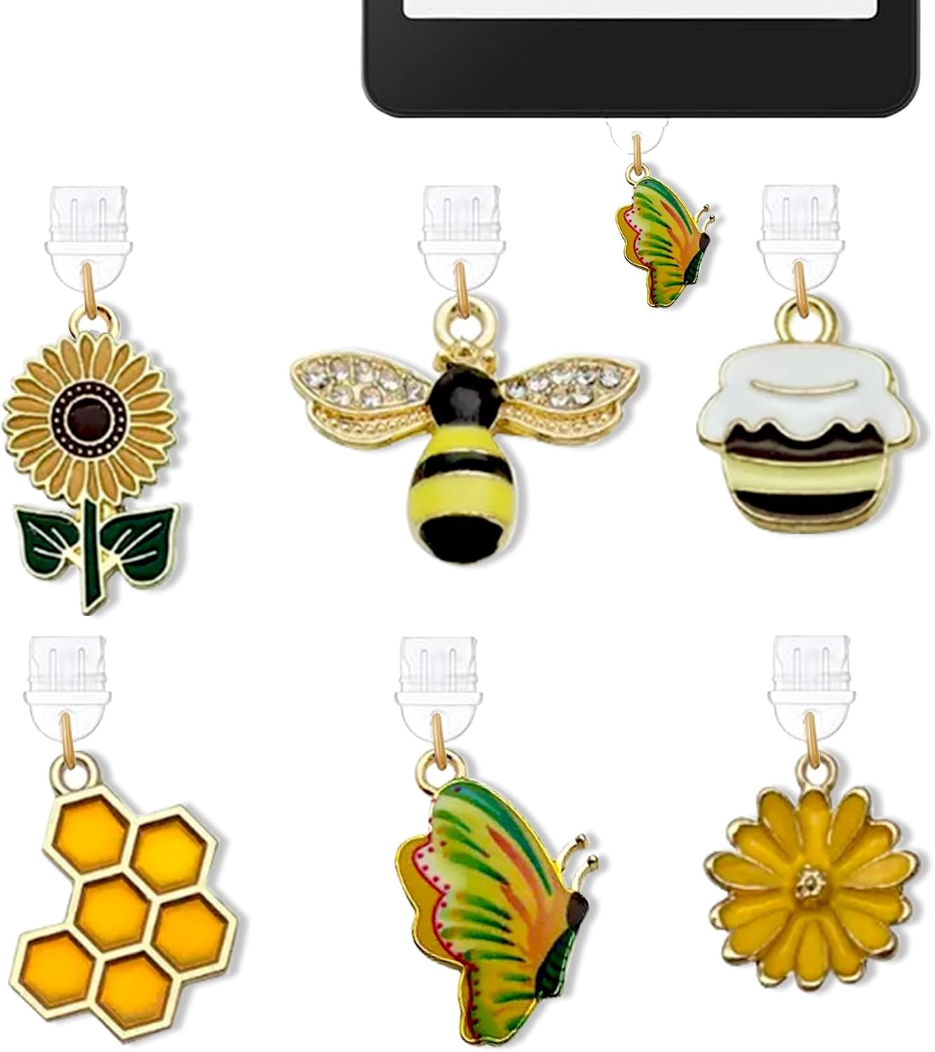 6PCS Initial Bee Type C Dust Plug Charms Compatible with Kindle USB C