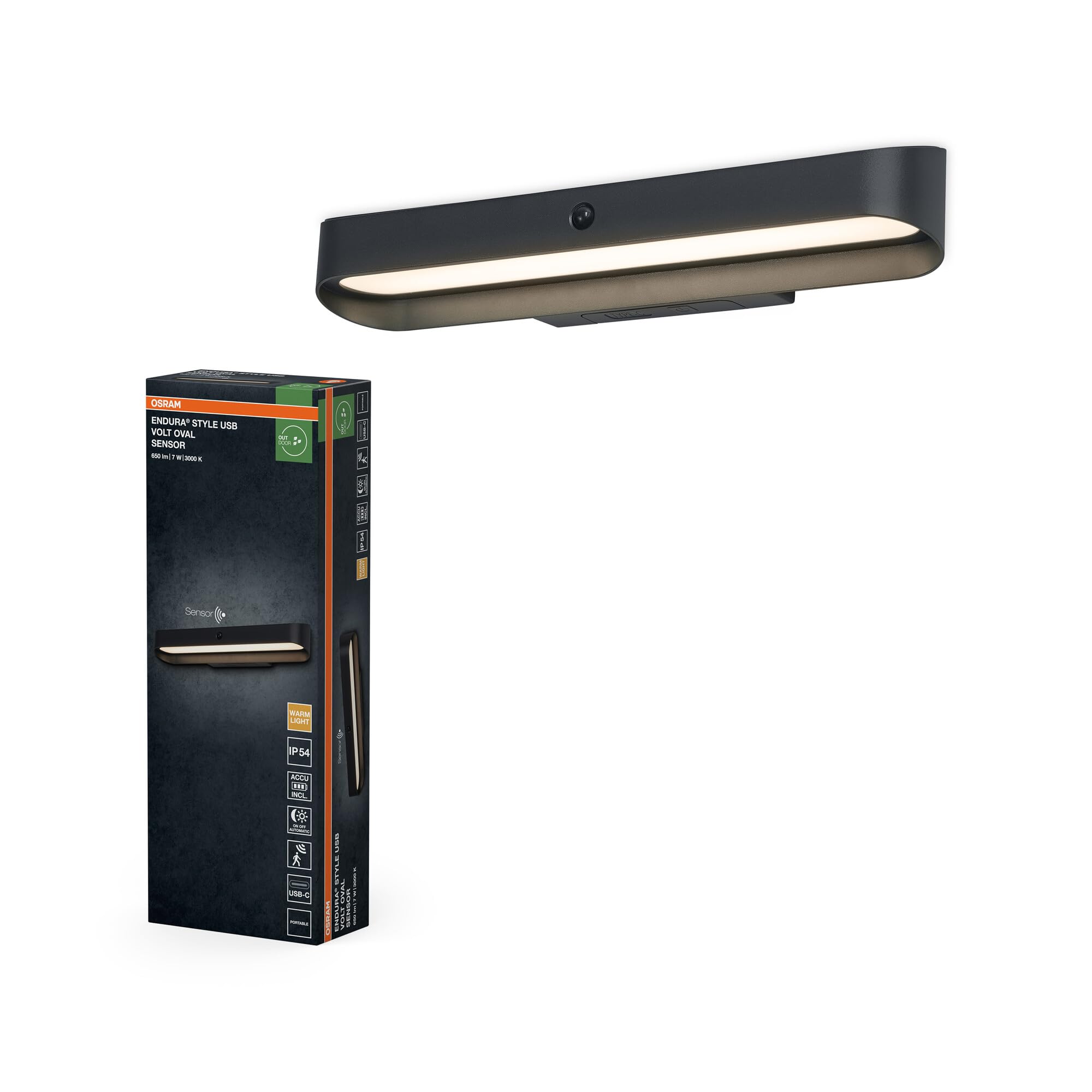 Osram ENDURA Style USB Volt owalny czujnik IP54 ciemnoszary