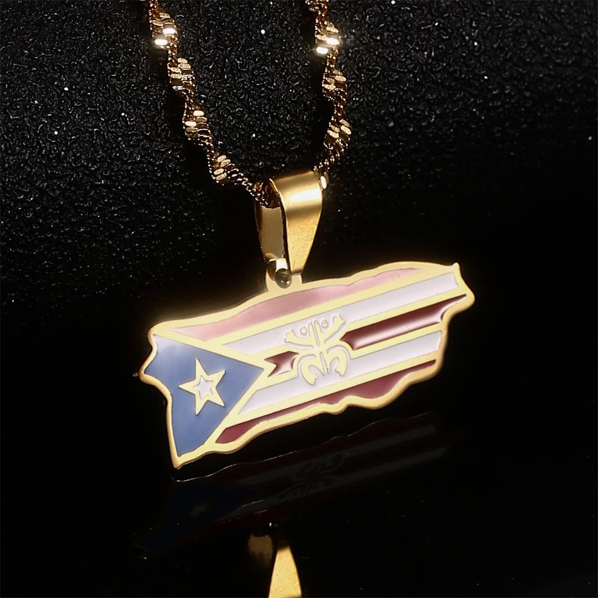 Puerto Rico Map Frog Colored Flag Pendant Necklaces PR Puerto Ricans Jewelry - Image 2