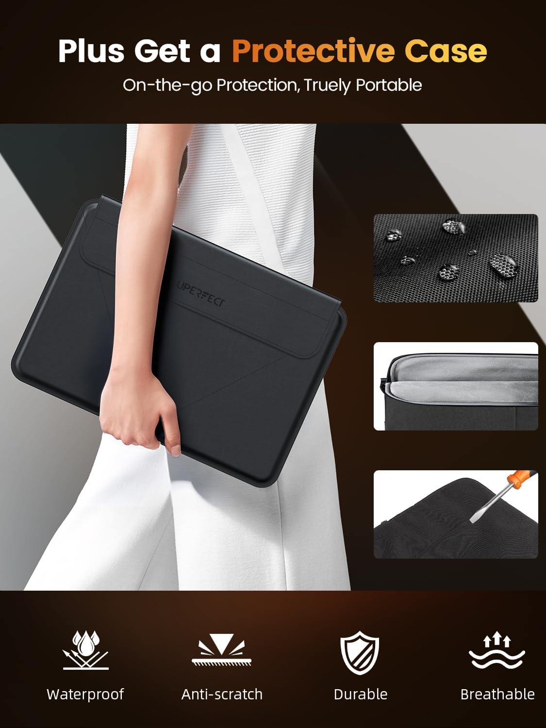 UPERFECT 2K 144Hz 16" QLED Portable Monitor with 2560 x 1600 16:10 2000:1 Screen, Integrated Stand, Mini-HDMI, USB-C for PC, Laptop, Smartphone, Xbo, Switch, PS-4/5, VESA Compatible