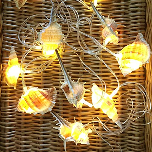 Starryfill Ocean Real Conch 10 Led String Lights 9.0Ft Waterproof Battery Operated Warm White With Timer Control For Beach Themed Indoor Covered Outdoor Birthday Wedding Parties #TOP3