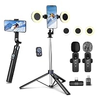 Bastone per selfie da 180 cm, con 2 luci e microfono