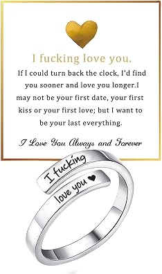 I Fcking Need You Ring For Women, Open Adjustable Stainless Steel I F Love You Ring Engraved Heart Spiral Wrap Twist Vintage Romantic Promise Rings Inspirational Jewelry for Wife Girlfriend Boyfriend
