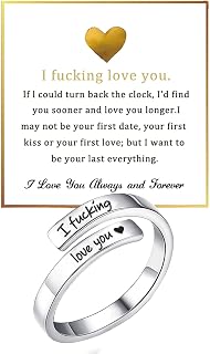 I Fcking Need You Ring For Women, Open Adjustable Stainless Steel I F Love You Ring Engraved Heart Spiral Wrap Twist Vintage Romantic Promise Rings Inspirational Jewelry for Wife Girlfriend Boyfriend