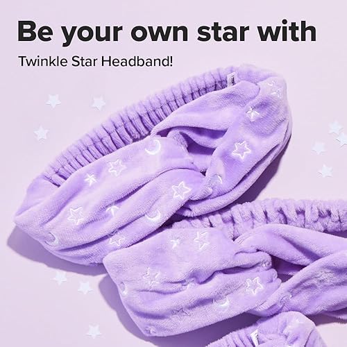 Miniatura 2 de I DEW CARE Diadema de lavado facial Twinkle Star  Morado con patrón de estrellas, perfecta para limpieza, baño, maquillaje y spa, diseño suave y