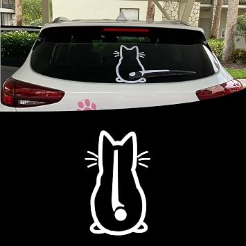 ijuicy Cute Cat Car Rear Windshield Wiper Decal, Waterproof Vinyl Funny Cat Tail Waving Wiper Sticker, Universal Car Decals for Outside of Car White