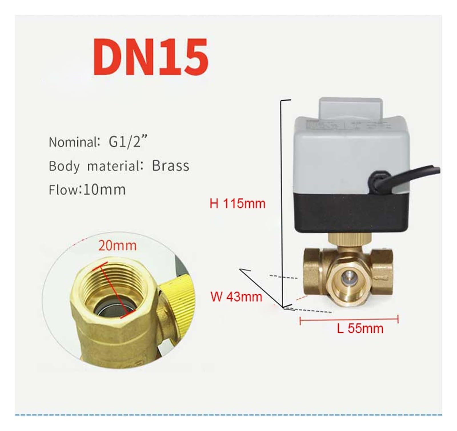 DN15 DN20 DN25 DN40 Vanne à boisseau sphérique motorisée à 3 voies 220V 12V 24V Vanne à boisseau sphérique électrique en laiton à 3 fils 2 commandes avec interrupteur manuel ( Size : DN32 , Color : 24