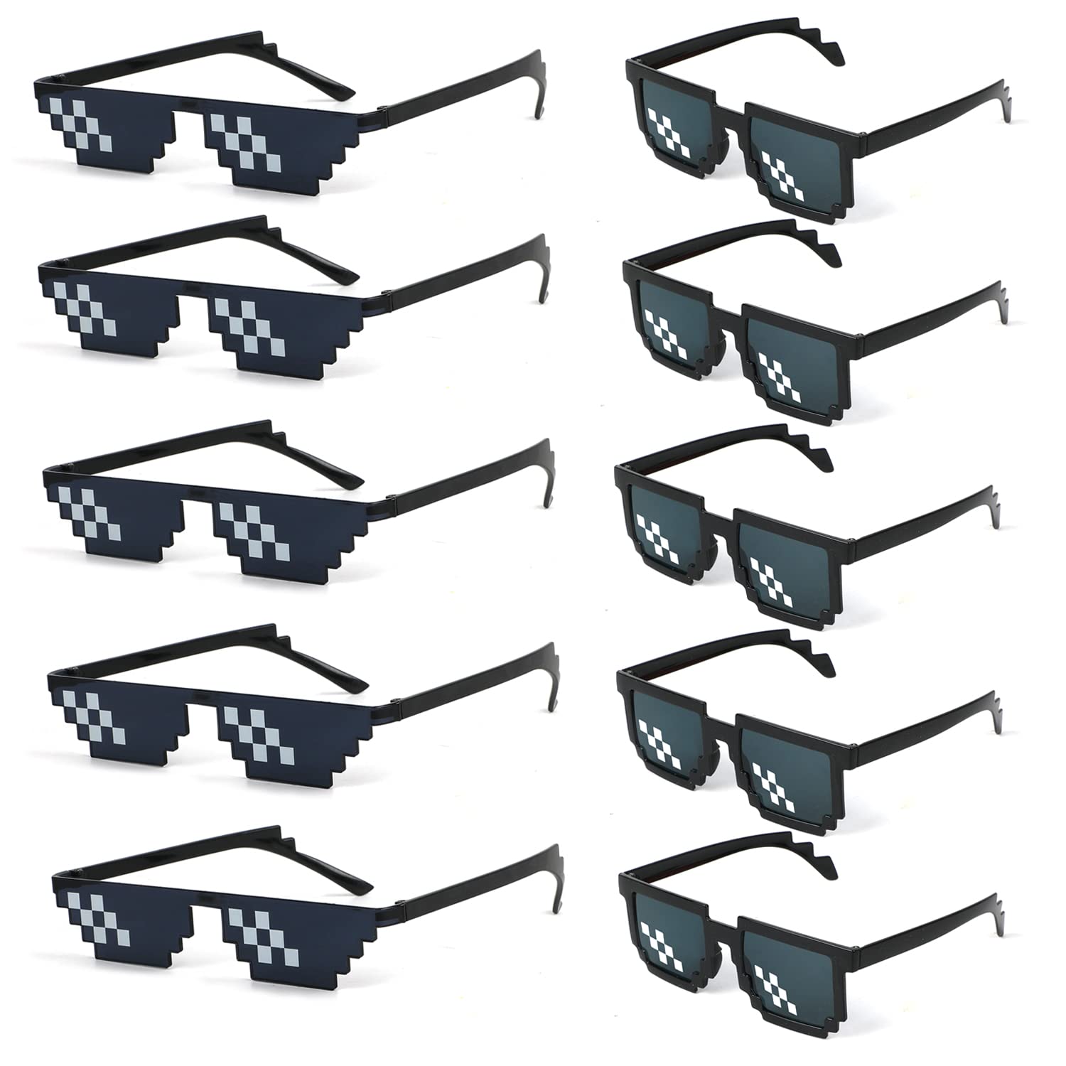 KIMOBER 10 Pack Sunglasses,8 Bits Pixelated Mosaic Gamer Glasses for Photo Props Party Favors