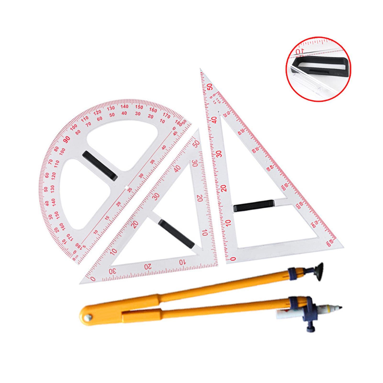 kowaku Messwerkzeug, Mathe-Set mit abnehmbarem Griff, große Zahlen-Set-Zeichnung für an der Tafel im Klassenzimmer, Vierteiliges Set