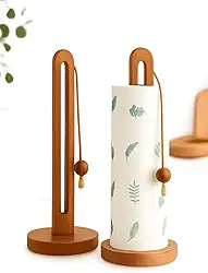 Suporte para Papel Toalha em Bambu, Base 15 cm, Altura 32 cm, Com Peso para Folha não Voar - Cozinha e Organização