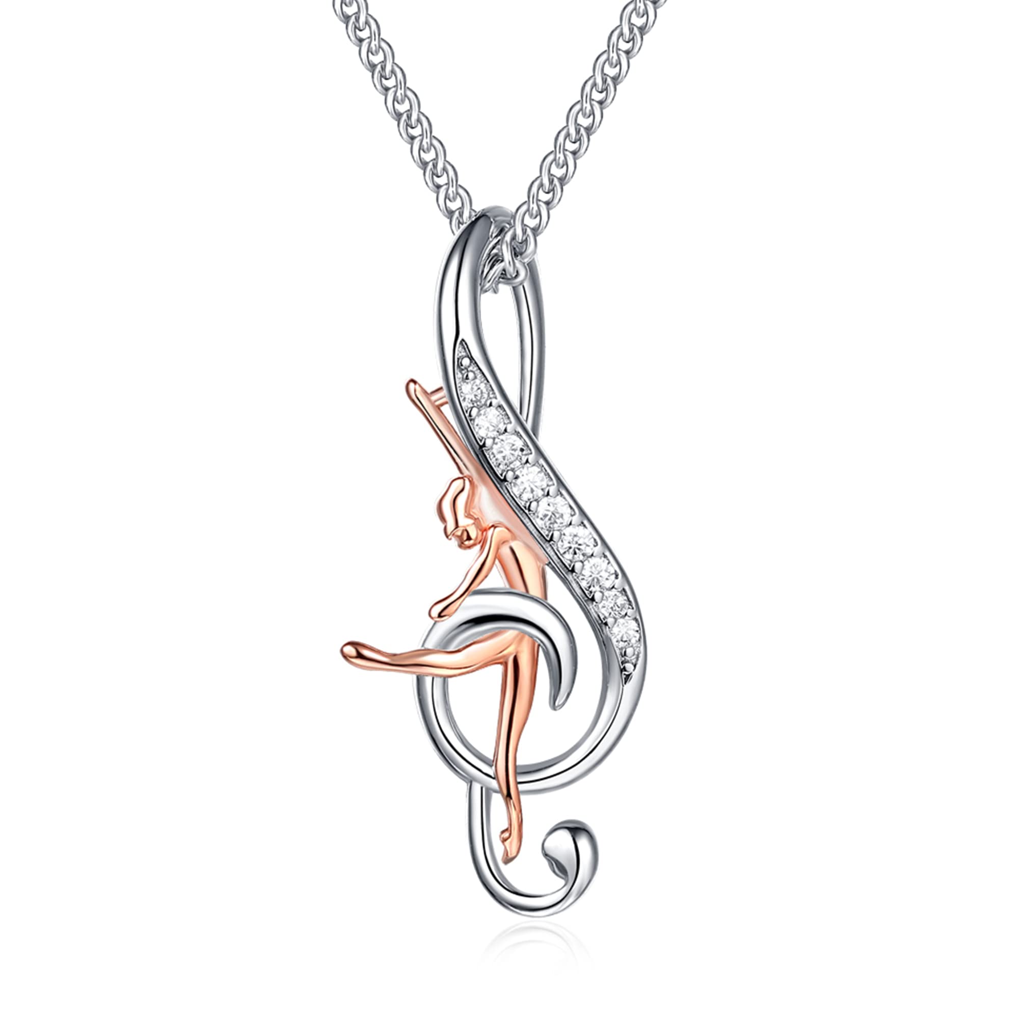 TRENSYGO Sterling Silver Music Note Dancing Pendant Gymnastic Necklace Jewelry for Women Dance Lover Teacher