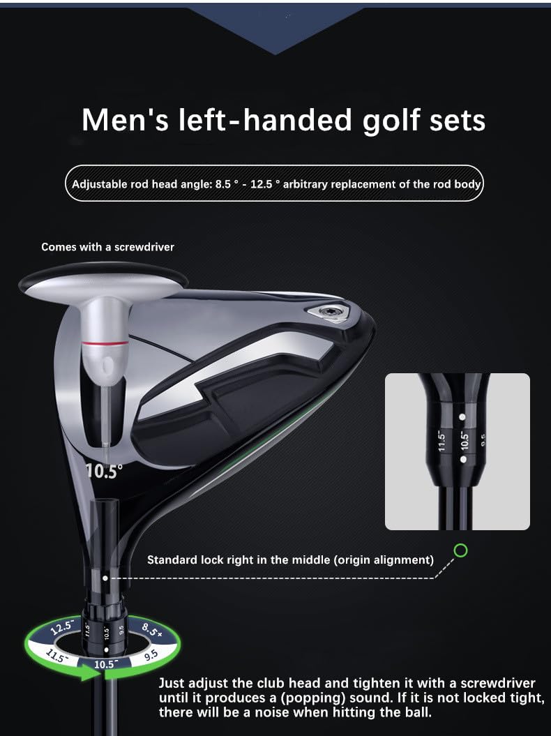 Herren Golf Komplettset 12 Schläger mit Tasche Driver Einstellbar 8,5°-12,5° Eisen 5-SW Putter Easy Control