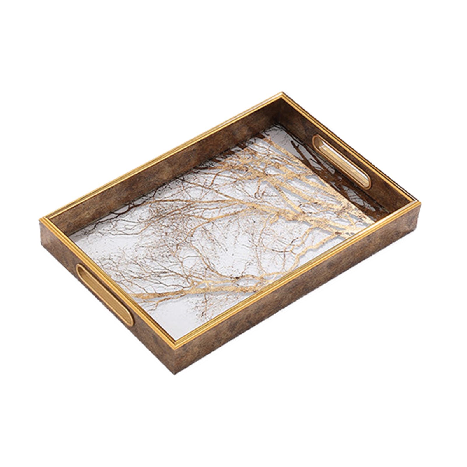 PVC Household Tray,Rectangular Fruit,Glass Base,Openwork Handle,Suitable for Coffee Shops and Milk Tea(35x23x4.5cm)