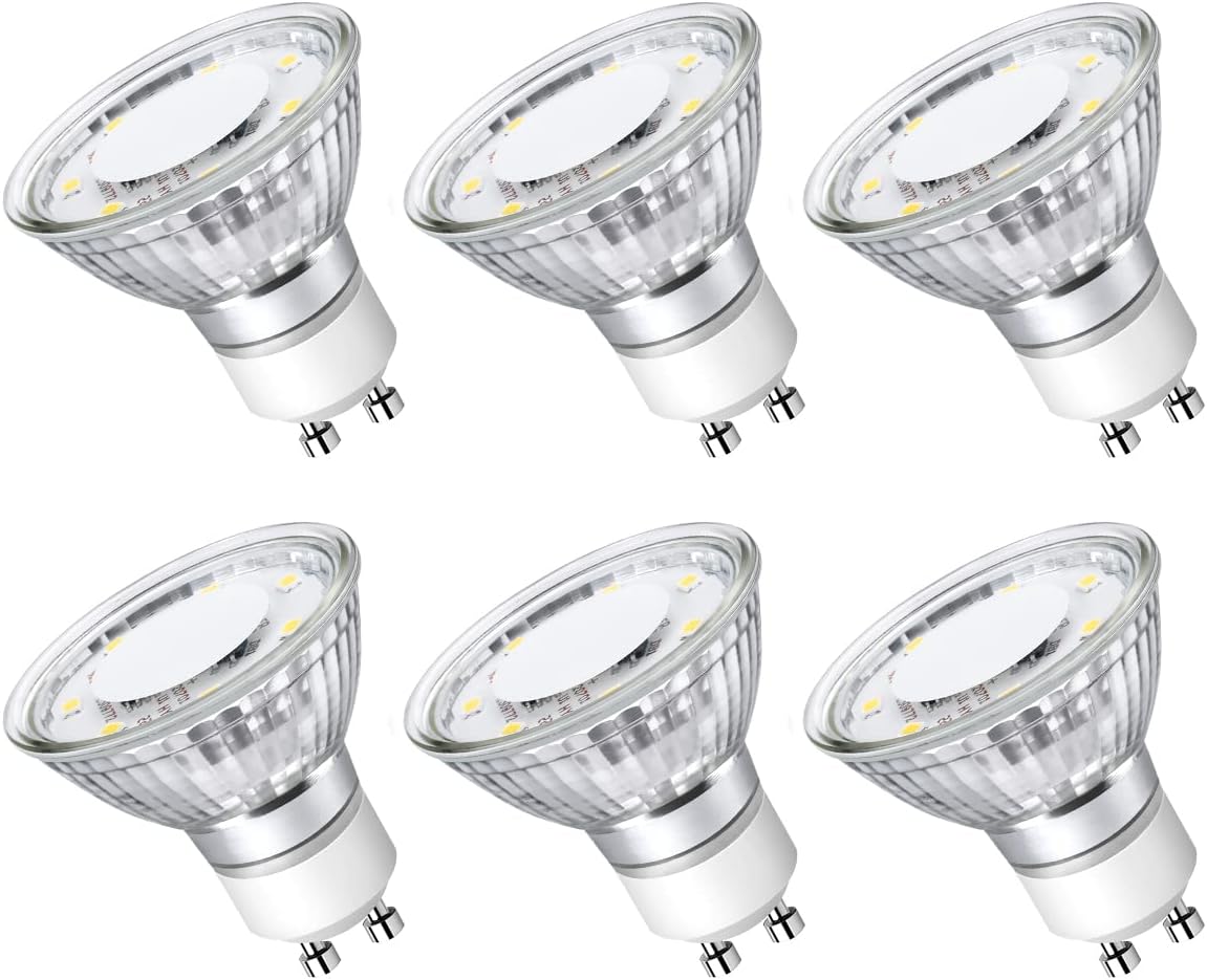 Lepro Non-Dimmable GU10 LED Light Bulbs, 5000K Daylight White GU10 Bulb Replacement for Recessed Track Lighting, 4W LED Bulbs with 100°Flood Beam for Kitchen, Range Hood, Living Room, Bedroom, 6 Pack