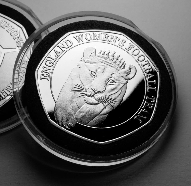 The Commemorative Coin Company ENGLAND Women's Football Dual Date 2022 2023 Silver Commemorative in Capsule. European Champions, World Finals. Lioness/Lionesses