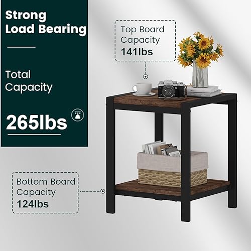 Miniatura 3 de BON AUGURE Mesa auxiliar, mesa auxiliar pequeña para sala de estar, mesita de noche, mesitas de noche con estantes de almacenamiento de 2 niveles