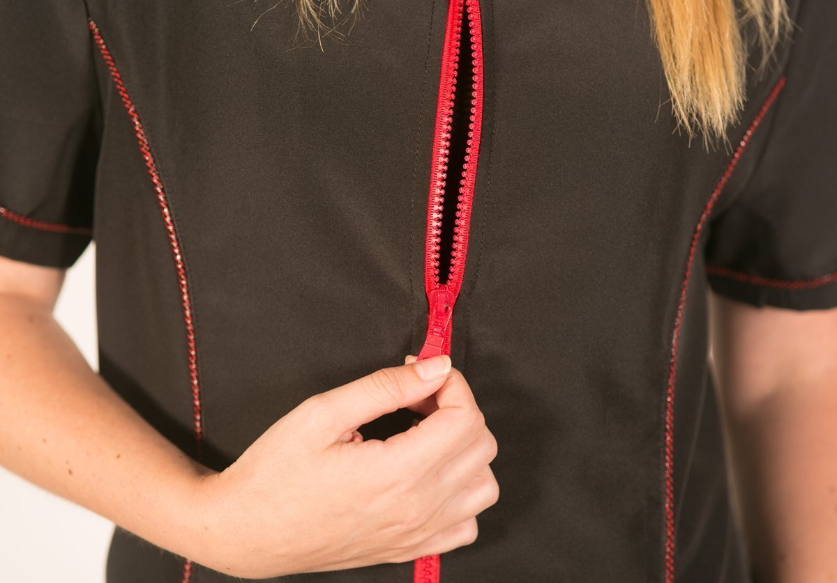 825 Red Zipper Water Resistant Grooming Smock Hair Bleach Resistant Adjustable Back Tie Solid Back Jacket product thumbnail 4