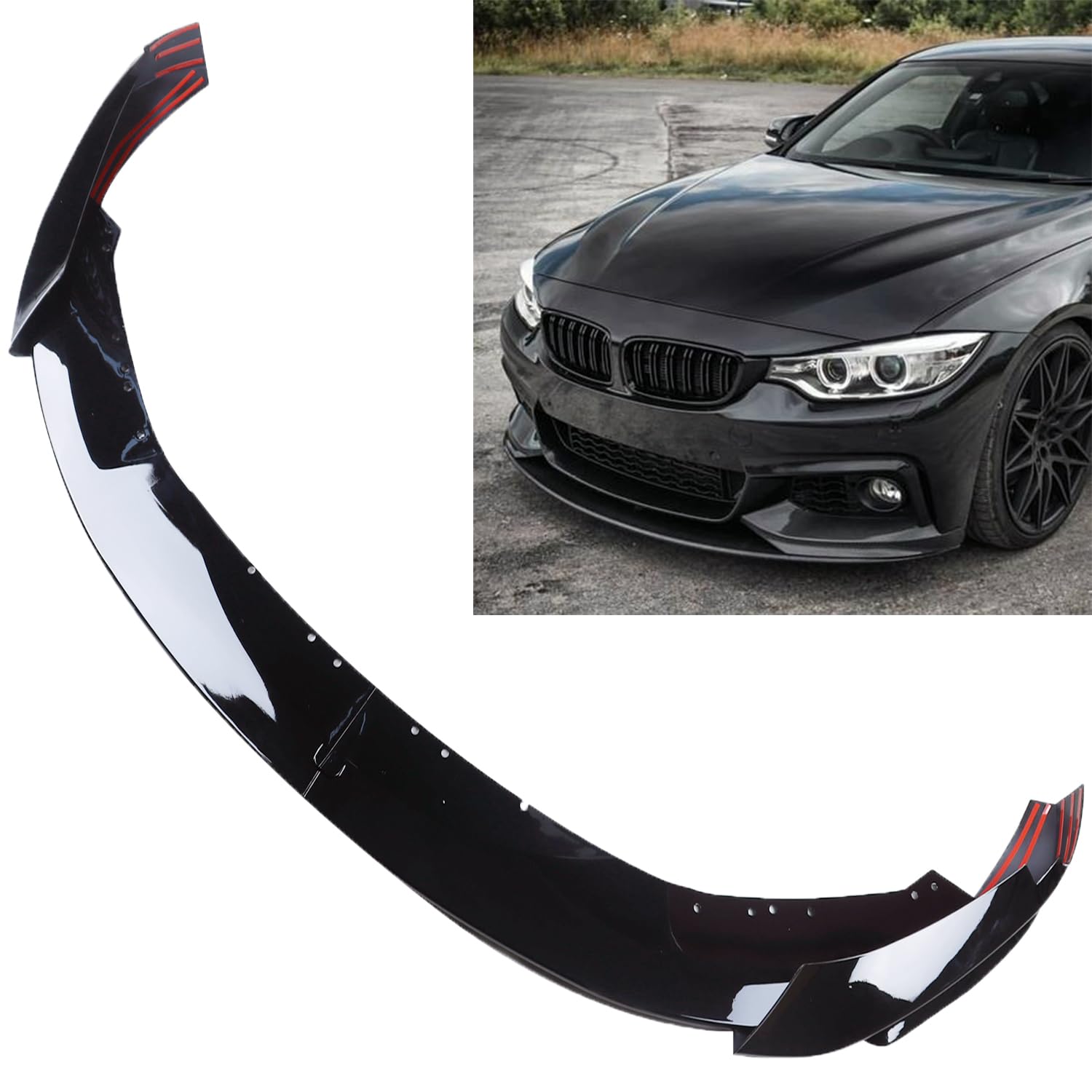 MUCO 4pcs Front Bumper Lip Spoiler Kit Compatible with BMW F32 F33 F36 4 Series M Sport 2014 2015 2016 2017 2018 2019 2020 Gloss Black M-Performance