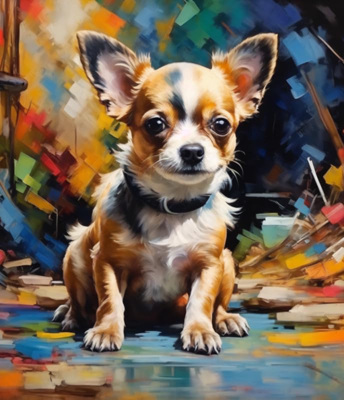 ZMHZMY DIY Oil Painting Paint by Number Kit Frameless Graffiti Chihuahua Dog Paint by Numbers Oil Painting Canvas Print Wall Art Home Decoration