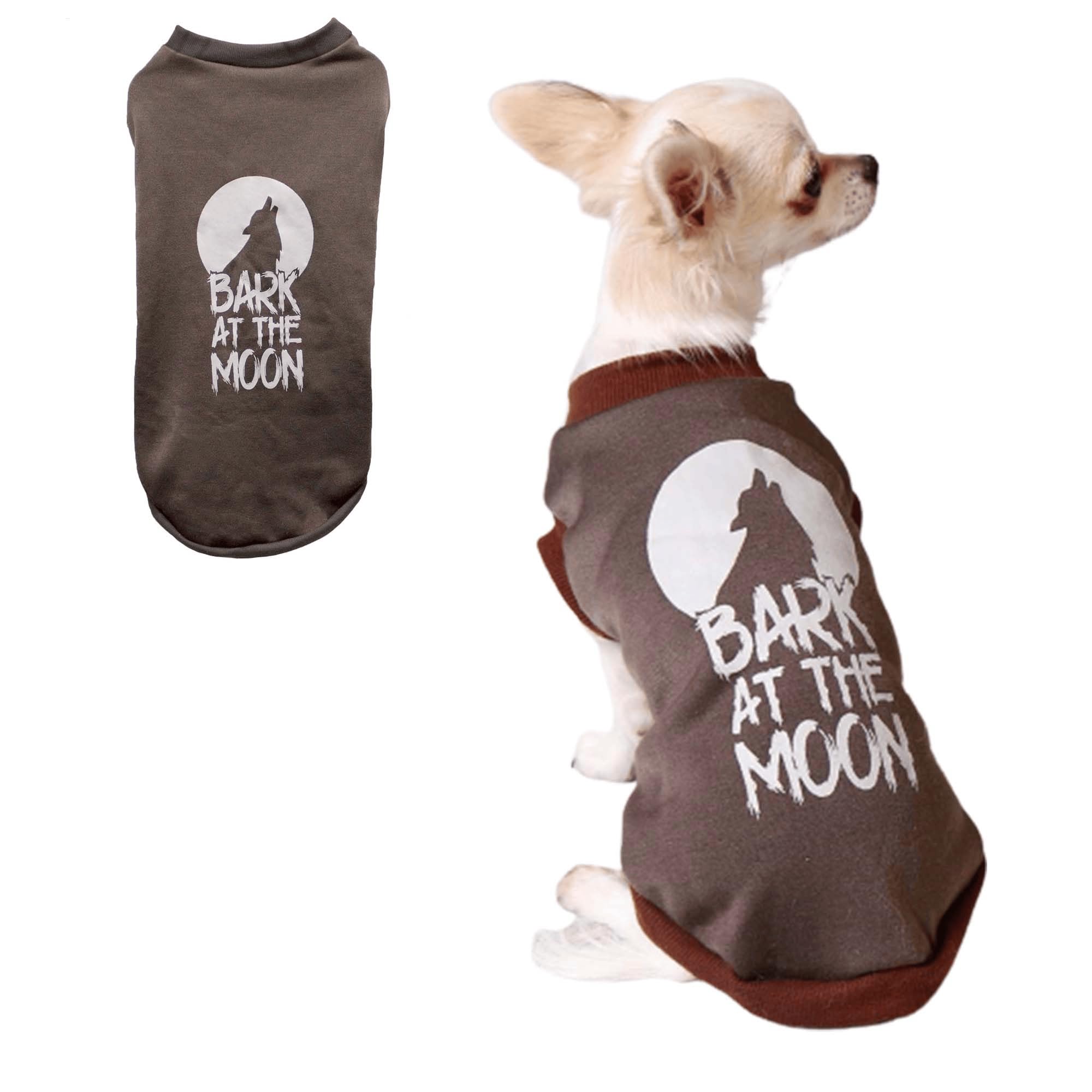 Dog Halloween Jumper, Pet Dog Sweater Bark at the Moon Halloween Dog Costume for Small Dogs Brown Machine Washable Funny Holiday Party Outfit for Puppies S/M - L33 x W17cm