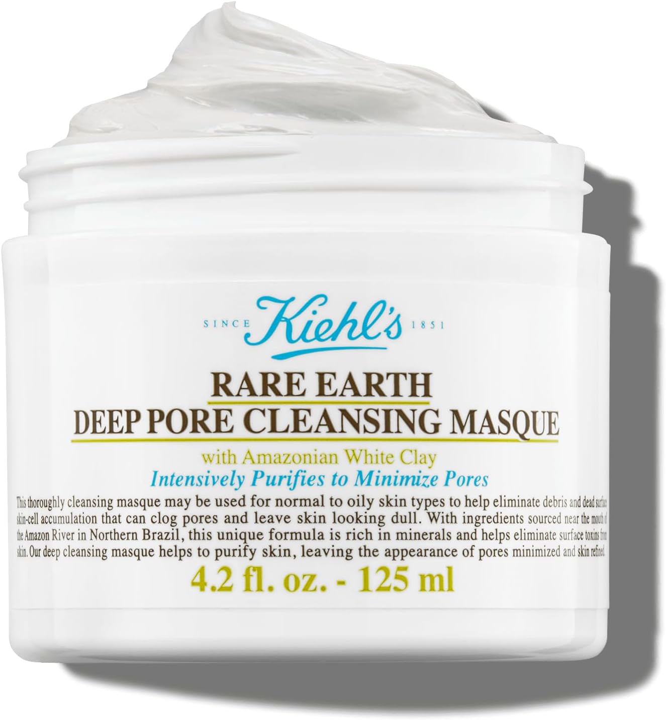 Kiehl's Rare Earth Deep Pore Cleansing Face Mask, Pore Minimizer Face Mask with Clay, Minimizes Blackheads and Acne, Detox Skincare with Amazonian White Clay & Aloe Vera