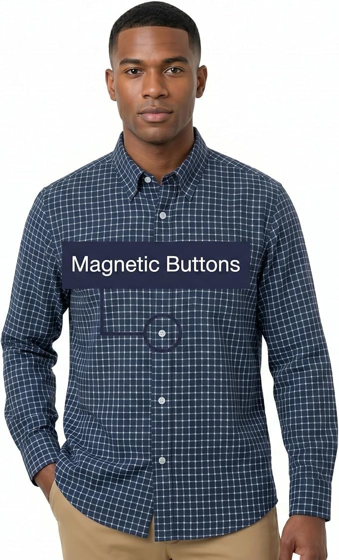 Photo 1 of Joe & Bella Men's Navy Check Magnetic Button-Down Shirt