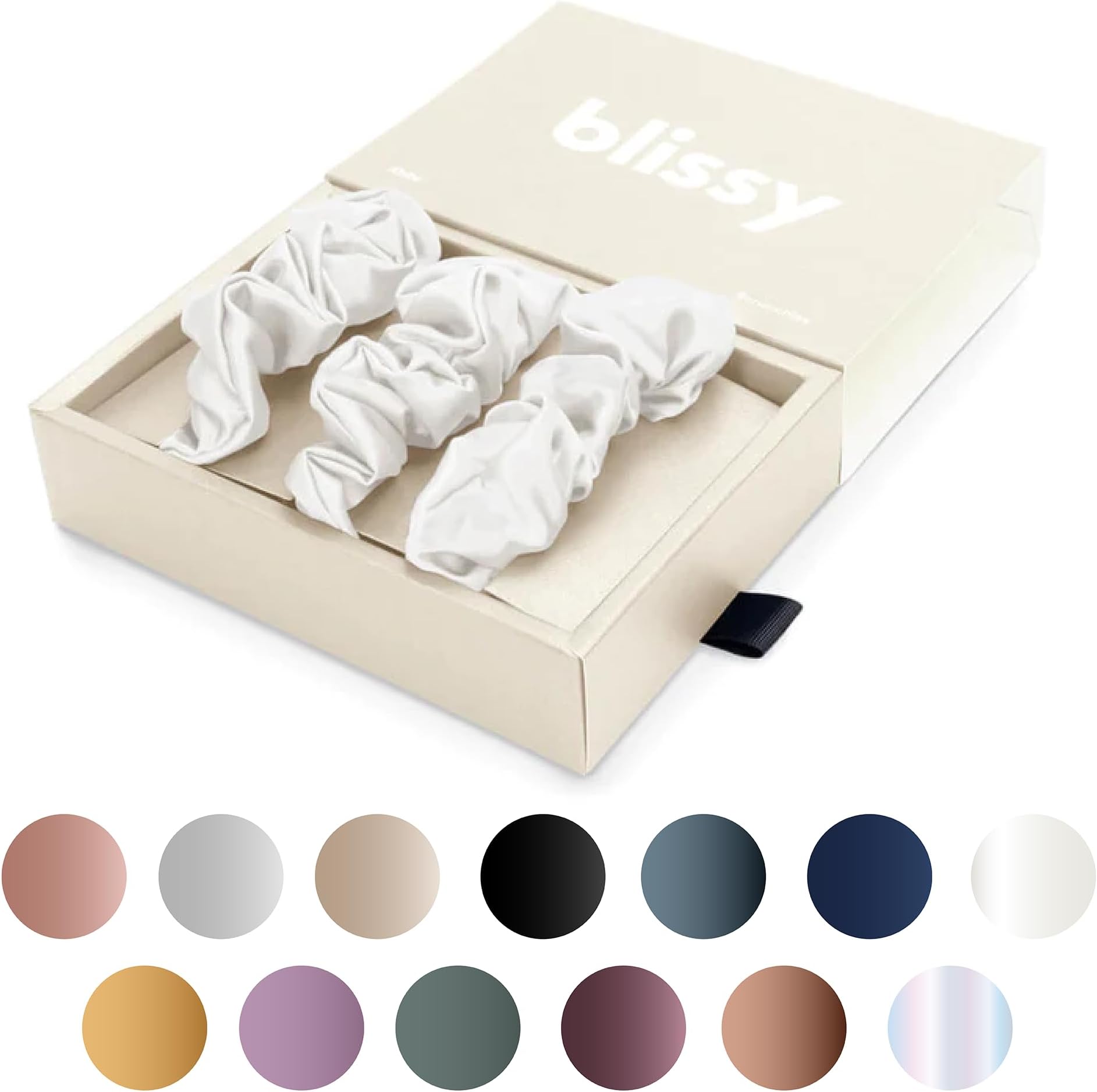 Blissy Silkシュシュ(3パック) - 100%ピュアマルベリーシルク - 22匁 6A ハイグレードファイバー シュシュ ストレート&カーリーヘア用 (ホワイトレギュラー)