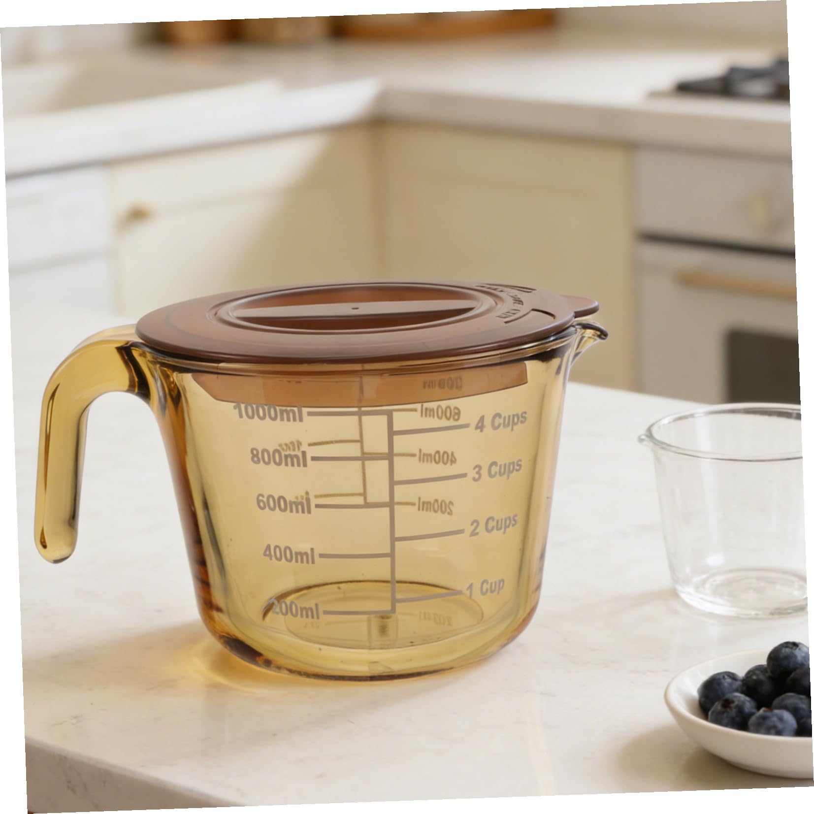 Vaso Medidor de Vidrio de 1000ml con Tapa y Boquilla