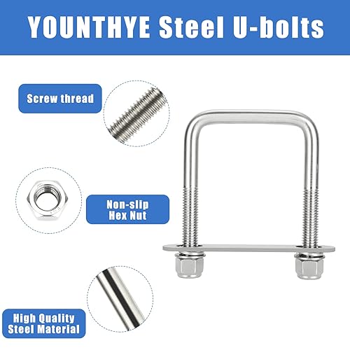 Miniatura 18 de Paquete de 4 pernos cuadrados en U de acero inoxidable de 1/2 pulgadas de profundidad x 2-1/16 pulgadas de ancho x 4-3/4 pulgadas de largo