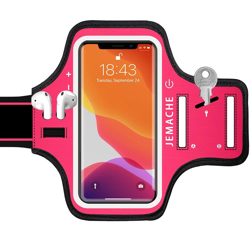 iPhone 11 Pro, X, XS Armband with Airpods Holder, JEMACHE Water Resistant Gym Workouts Running Arm Band Case for iPhone 11Pro, X, XS (Rose)-image-31
