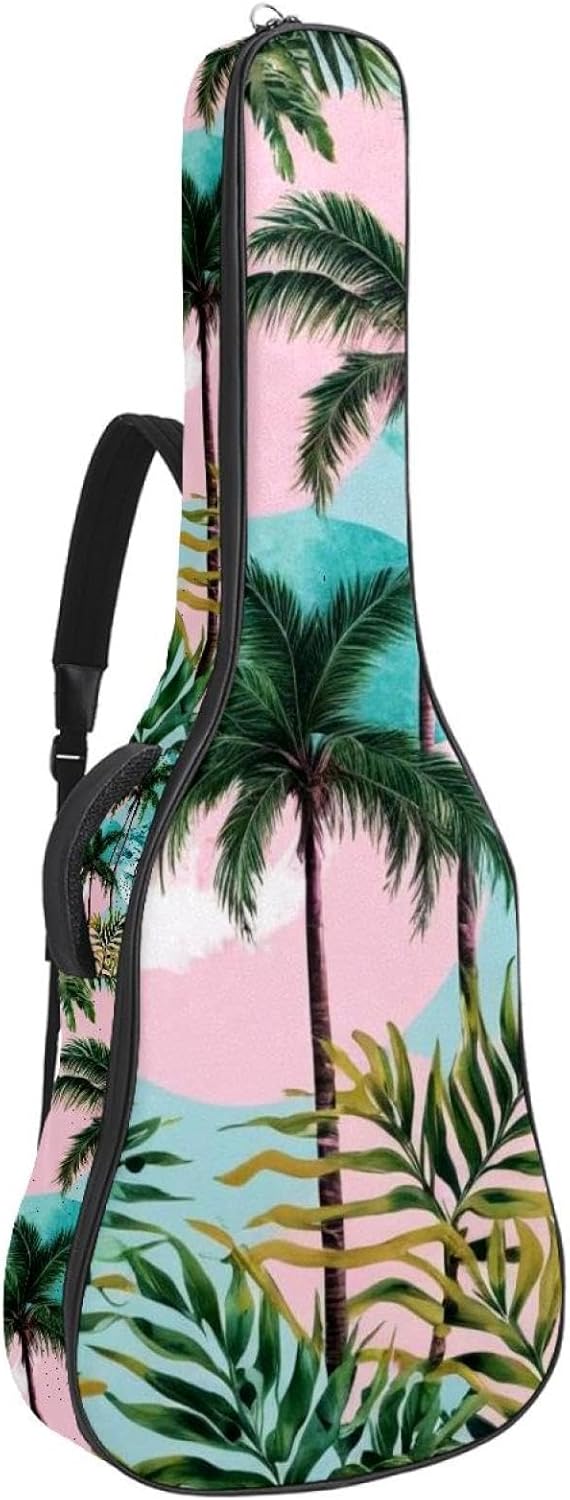 40/41/42-inch Colorful Art Leaves Acoustic Guitar Bag With Adjustable Shoulder Strap And 2 Storage Bags. Guitar Bag With Back Hanging Loop, Electric, and Classical Guitars