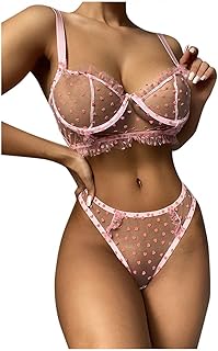 ZPLxi Women Lingerie 2 Piece Lingerie Sets Sheer Bra and Panty Set Heart Shaped Lace Negligee Bodysuit Underwear