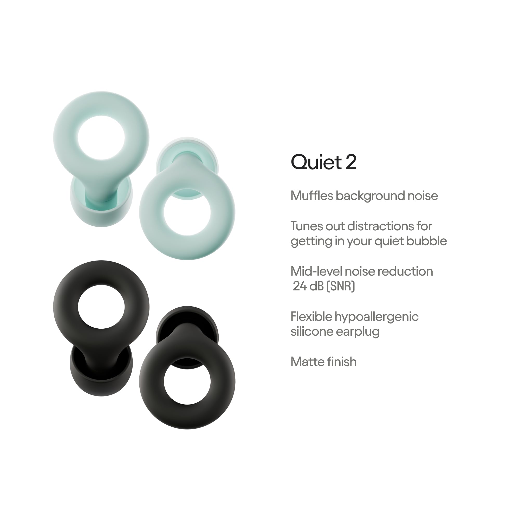 Loop Earplugs, coffret Quiet (lot de deux) – 2x Loop Quiet 2 | Bouchons d’oreille souples et réutilisables pour le sommeil, la concentration, les voyages et la sensibilité au bruit | Taille ajustable,