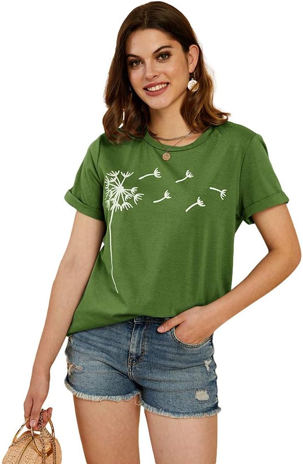 Cicy Bell Women's Dandelion Print T Shirts Cute Graphic Tees Short Sleeve Summer Cotton Tee Tops - Image 2