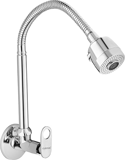 Clinton MAX (Brass) Kitchen Sink Spray Spout Flexible Sink Cock with Flange Pillar Tap Faucet (Wall Mount Installation Type) Max Flexible S/1