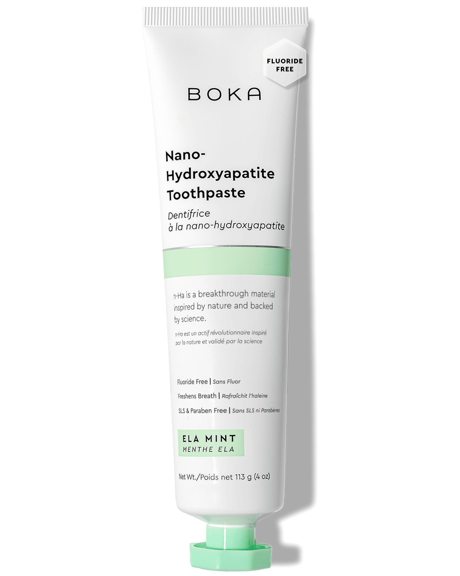 Boka Fluoride Free Nano Hydroxyapatite Toothpaste - Adult & Kids - Appropriate for Sensitive Teeth - No Sulfates & Parabens - Natural Flavors & Vegan - Mild Ela Mint (113g) 1pk