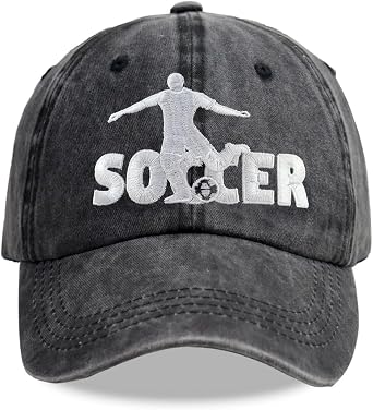 Soccer Hats for Men Women, Adjustable Cotton Soccer Ball Game Baseball Cap for Dad Mom