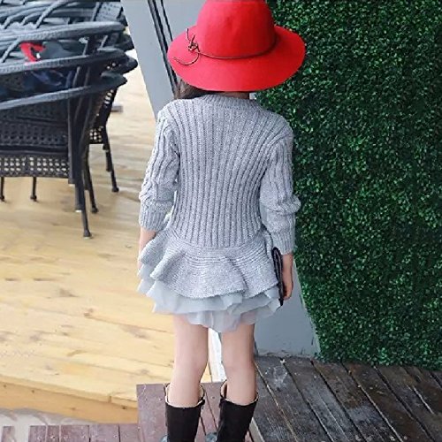 Generic Girls Ruffle Sweater Long Sleeves Tutu Dresses Stitching Knitting Pullover Tops For Kids (Gray,100) #TOP3