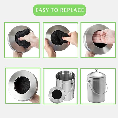 Miniatura 4 de Paquete de 8 filtros de carbón de compostaje redondos para interiores y cocina, cubeta de compost, filtros de carbón activado, hojas de repuesto,