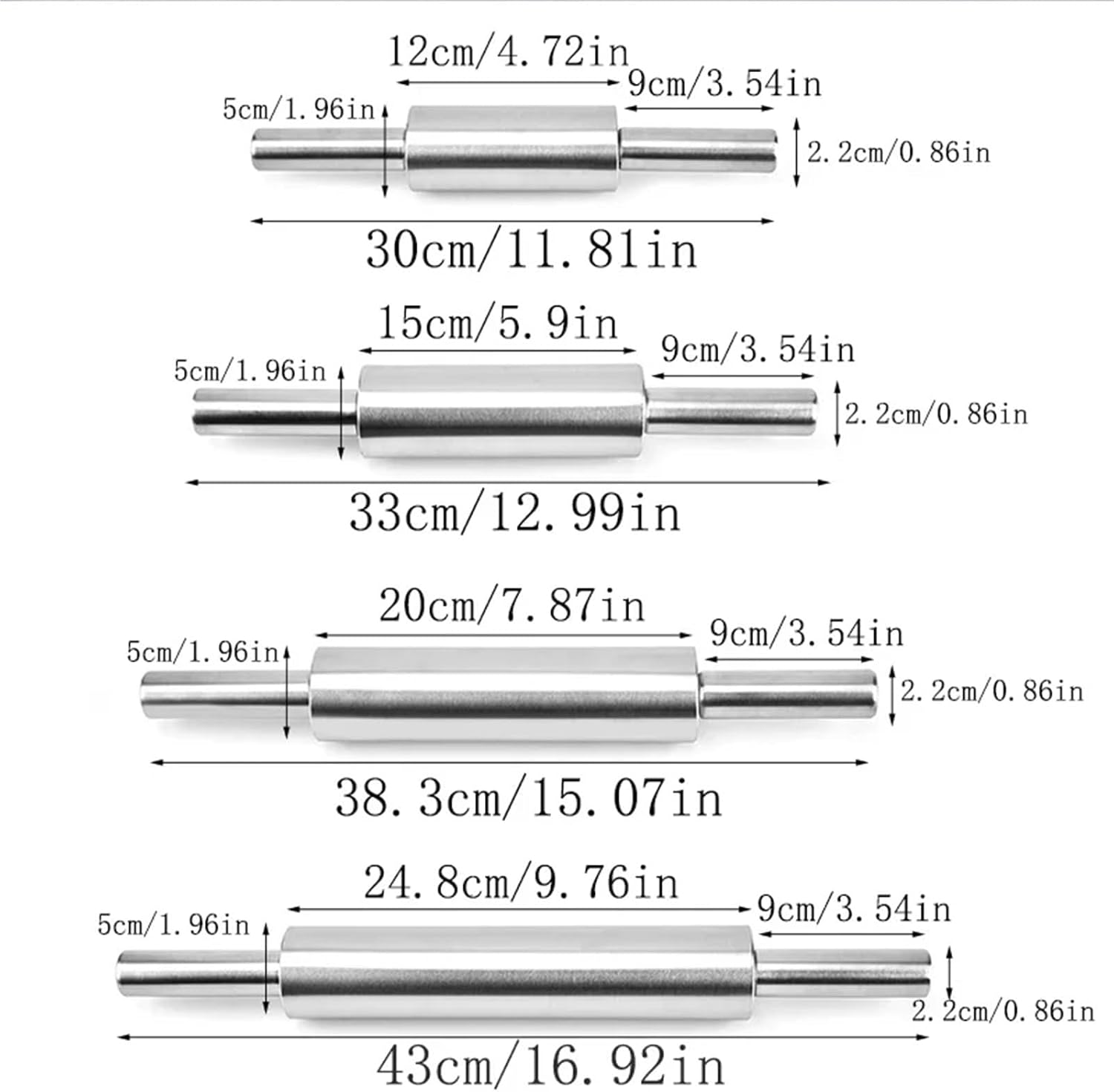 2pcs Stainless Steel Rolling Pin For Non-stick Dough Flour Stick Kitchen Cooking Baking Tools Accessories Roller With Handle for Baking, Fondant(38.3cm)
