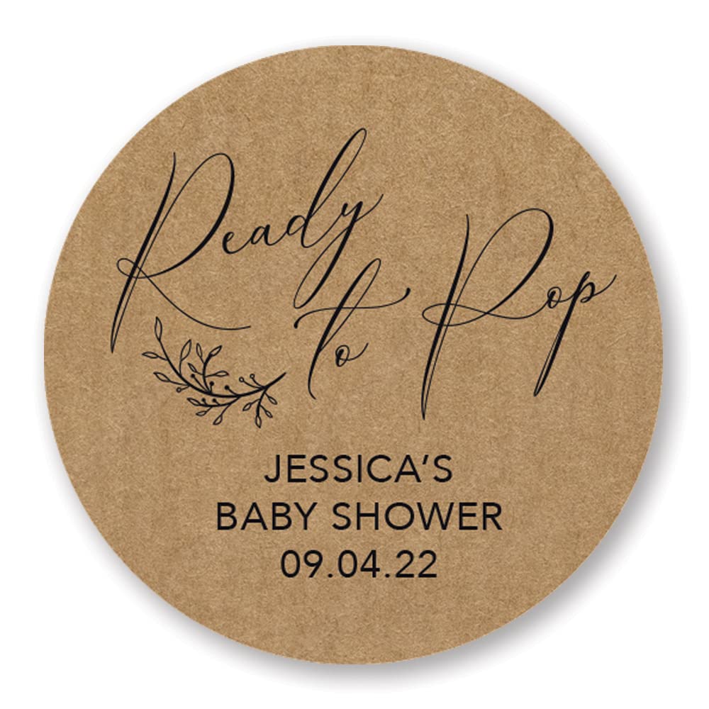 Personalised 'Ready to Pop' Baby Shower Favour Popcorn Stickers Labels (LA33) (37mm (35 per Sheet), Brown)